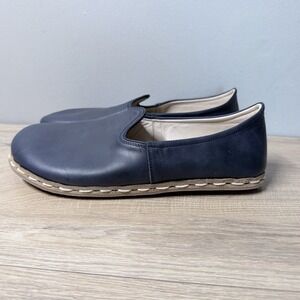 Atlantis Handmade Leather Slip‎ On Shoes Blue Mens 7.5 Blue Whipstitch Barefoot